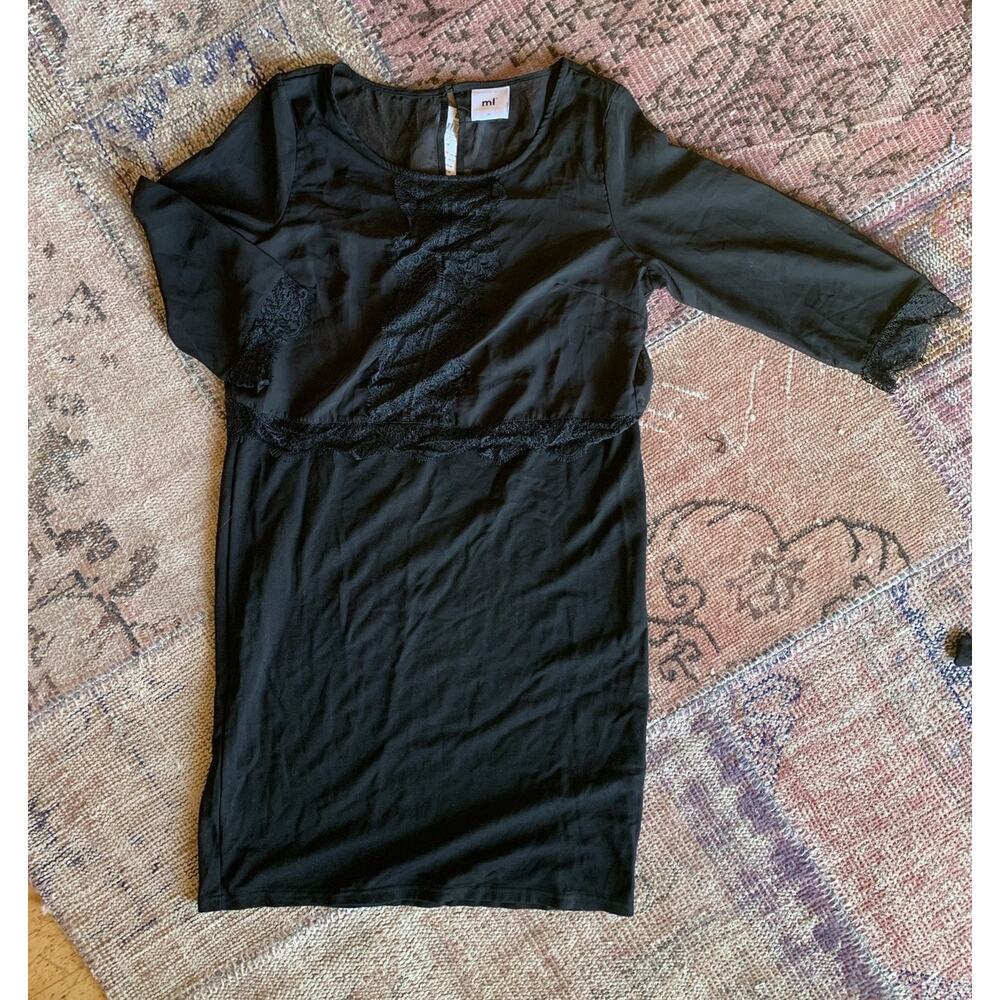 Women's Black Mamalicious 3/4 Mix Above Knee Dress Nursing Friendly Size MEDIUM